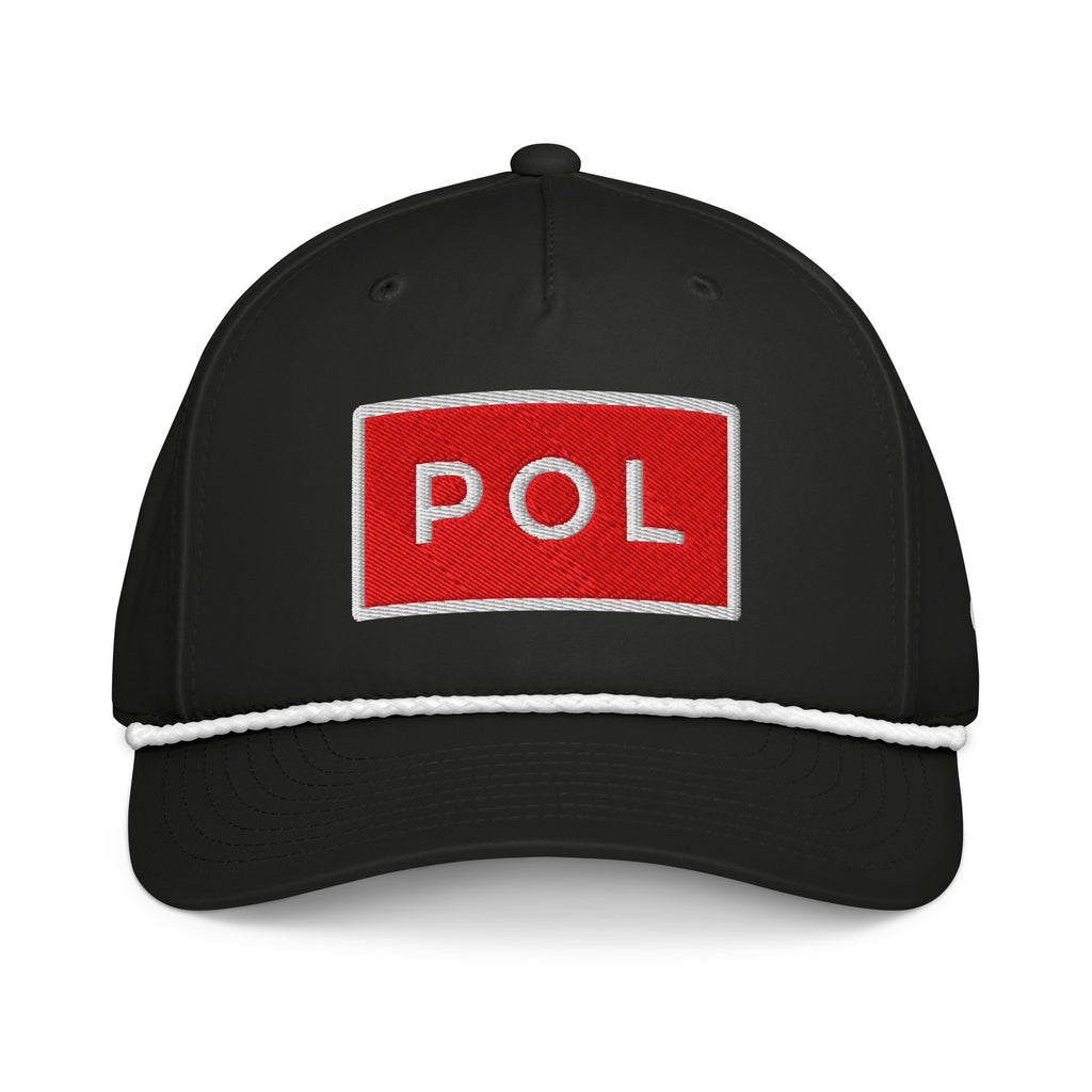 POL Poland Winter Sports Rope Golf Hat — Black/White, front