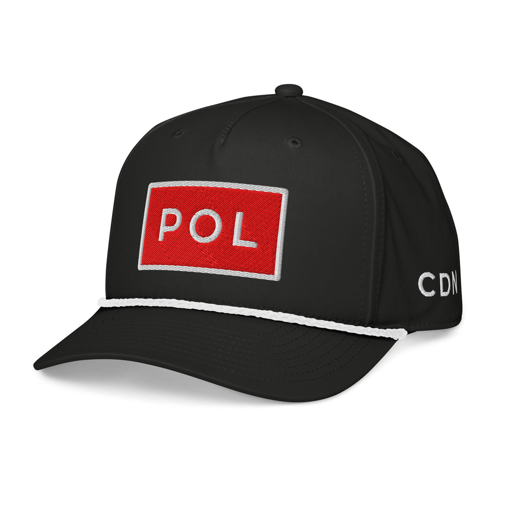 POL Poland Winter Sports Rope Golf Hat — Black/White, left front